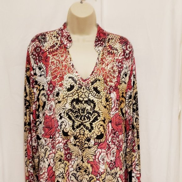 beaded long sleeve tunic top size large - Picture 2 of 4